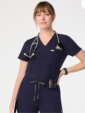 Figs Caterina Scrub Top Navy Blue